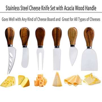 Cheese Knives Set, 6-Piece Stainless Steel Cheese Knife Collection with Cheese Slicer Cheese Cutter ...