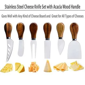 Cheese Knives Set, 6-Piece Stainless Steel Cheese Knife Collection with Cheese Slicer Cheese Cutter ...