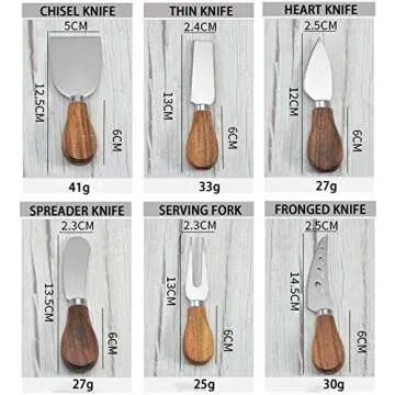 Cheese Knives Set, 6-Piece Stainless Steel Cheese Knife Collection with Cheese Slicer Cheese Cutter Cheese Fork,Cheese Spreading Knife for Charcuterie Boards and Cutlery Gift Set