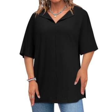 Lueluoye Tops for Women Plus Size Blouses Casual Outwear Tunic Tops Summer Short Sleeve Fashion Basics T Shirts Black 2XL
