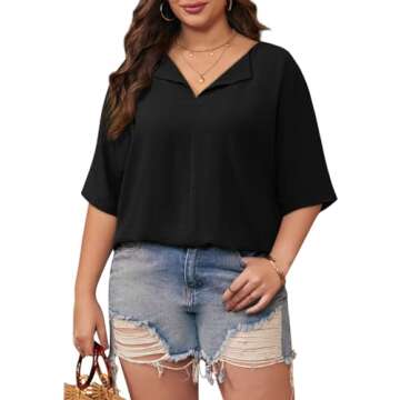 Lueluoye Tops for Women Plus Size Blouses Casual Outwear Tunic Tops Summer Short Sleeve Fashion Basics T Shirts Black 2XL