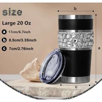 LUXBLINGZ Diamond Rhinestone Bling Tumbler 20 oz Stainless Steel Vacuum Insulated Bling Cup With Lid & Straw Metal Travel Coffee Mug, Bling Water Bottle (Black)