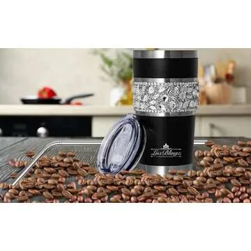 LUXBLINGZ Diamond Rhinestone Bling Tumbler 20 oz Stainless Steel Vacuum Insulated Bling Cup With Lid & Straw Metal Travel Coffee Mug, Bling Water Bottle (Black)
