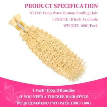 Blonde Braiding Hair 100g 18 Inch Deep Curly Wave 2 Bundles Bulk Human Hair for Braiding Brazilian V...