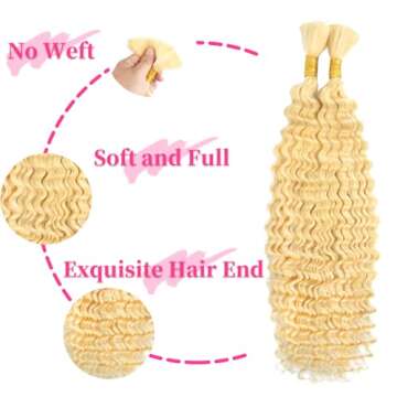 Blonde Braiding Hair 100g 18 Inch Deep Curly Wave 2 Bundles Bulk Human Hair for Braiding Brazilian Virgin Deep Braiding Hair for Boho Braids Wet and Wavy Color 613 Blonde Human Braiding Hair