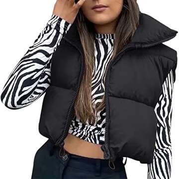 Yuemengxuan Women Cotton Padded Vest Ladies Sleeveless Crop Vest Y2k Fashion Puffer Button Down Short Top Gilet Streetwear (Black-B, S)