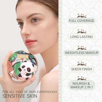 CATKIN Panda Land Full Coverage Cushion Fondation, Breathable Hydrating Nourishing Poreless Face Mak...