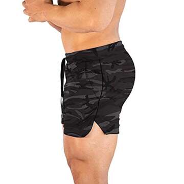 CEHT Mens Athletic Shorts 2 Pack Quick Dry Bodybuilding Mens Workout Shorts Gym Shorts for Men with Pockets (Camo+Dark Grey, Medium)