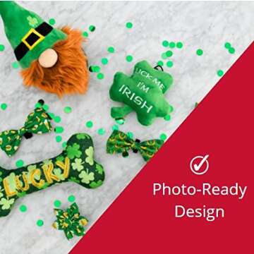 Huxley & Kent for Dogs | Lucky Charm Bone (Small) | St. Patrick's Day Double Sided Funny Dog Toy | Power Plush Dog Toy with Squeaker | Dog Gift | Fun, Durable | H&K Squeaky Dog Toy