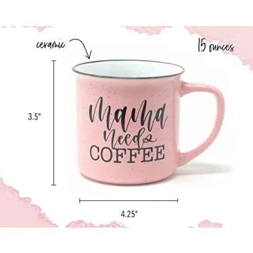 June & Lucy Mom Mug with Stylish Gift Box- Novelty Coffee Mug Mom Gifts - Cute Coffee Mugs for Women - Coffee Mug with Hand Lettering - 15 oz Microwave and Dishwasher Safe (Mama Needs Coffee)