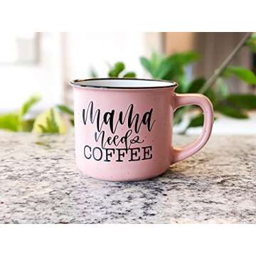 June & Lucy Mom Mug with Stylish Gift Box- Novelty Coffee Mug Mom Gifts - Cute Coffee Mugs for Women - Coffee Mug with Hand Lettering - 15 oz Microwave and Dishwasher Safe (Mama Needs Coffee)