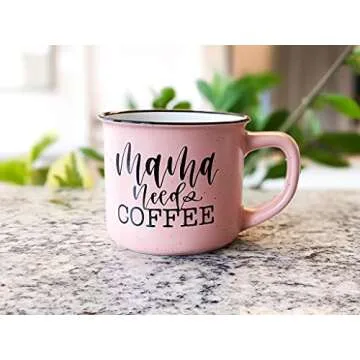 June & Lucy Mom Mug with Stylish Gift Box- Novelty Coffee Mug Mom Gifts - Cute Coffee Mugs for Women - Coffee Mug with Hand Lettering - 15 oz Microwave and Dishwasher Safe (Mama Needs Coffee)