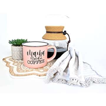 June & Lucy Mom Mug with Stylish Gift Box- Novelty Coffee Mug Mom Gifts - Cute Coffee Mugs for Women - Coffee Mug with Hand Lettering - 15 oz Microwave and Dishwasher Safe (Mama Needs Coffee)