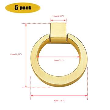 IAFVKAI 5 Pack Cabinet Knobs Zinc Alloy Drawer Pull Brushed Brass Round Cabinet Kitchen Handle Gold Door Drawer Knob for Cupboard Wardrobe Hardware