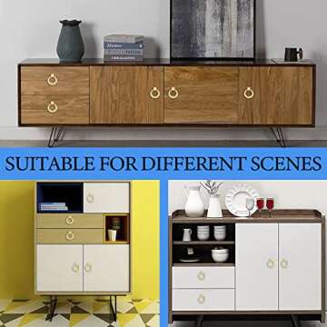 IAFVKAI 5 Pack Cabinet Knobs Zinc Alloy Drawer Pull Brushed Brass Round Cabinet Kitchen Handle Gold Door Drawer Knob for Cupboard Wardrobe Hardware