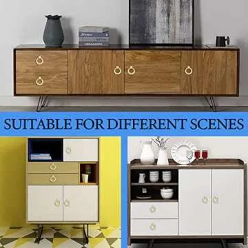 IAFVKAI 5 Pack Cabinet Knobs Zinc Alloy Drawer Pull Brushed Brass Round Cabinet Kitchen Handle Gold Door Drawer Knob for Cupboard Wardrobe Hardware