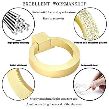 IAFVKAI 5 Pack Cabinet Knobs Zinc Alloy Drawer Pull Brushed Brass Round Cabinet Kitchen Handle Gold Door Drawer Knob for Cupboard Wardrobe Hardware