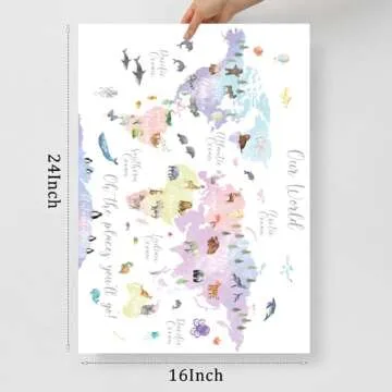 Charming Pink Animal World Map Canvas Print for Kids