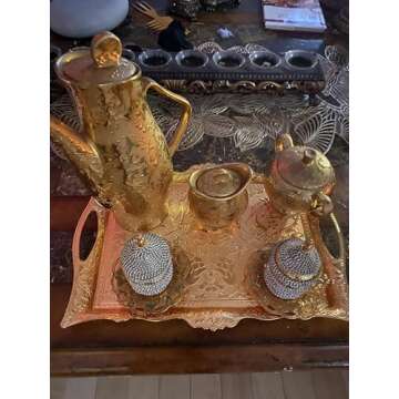 HAVLULAND Serving Tray with Handles - Large 14.50" - Modern Decorative Ottoman Tray for Coffee Table - Guest Service Trays - Tea Coffee Serving Trays - Kitchen Bathroom Organizer - Gold