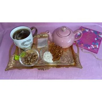 HAVLULAND Serving Tray with Handles - Large 14.50" - Modern Decorative Ottoman Tray for Coffee Table - Guest Service Trays - Tea Coffee Serving Trays - Kitchen Bathroom Organizer - Gold