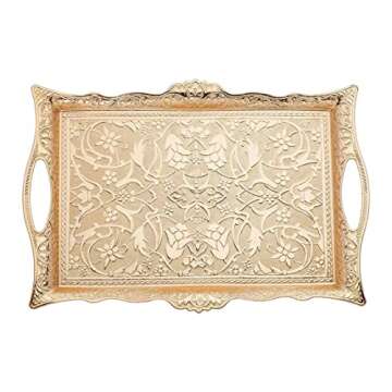 HAVLULAND Serving Tray with Handles - Large 14.50" - Modern Decorative Ottoman Tray for Coffee Table - Guest Service Trays - Tea Coffee Serving Trays - Kitchen Bathroom Organizer - Gold