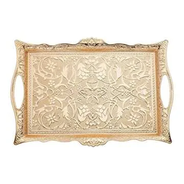 HAVLULAND Serving Tray with Handles - Large 14.50" - Modern Decorative Ottoman Tray for Coffee Table - Guest Service Trays - Tea Coffee Serving Trays - Kitchen Bathroom Organizer - Gold
