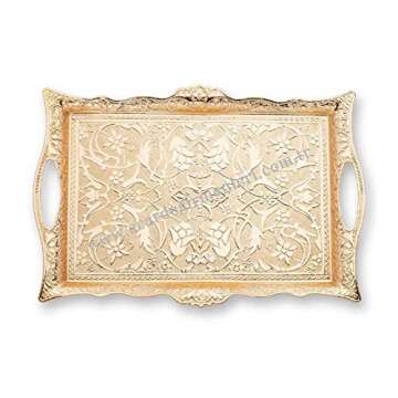 HAVLULAND Serving Tray with Handles - Large 14.50" - Modern Decorative Ottoman Tray for Coffee Table - Guest Service Trays - Tea Coffee Serving Trays - Kitchen Bathroom Organizer - Gold