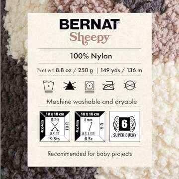 Bernat Sheepy Bunny Brown Yarn - 2 Pack of 250g/8.8oz - Nylon - 6 Super Bulky - Knitting/Crochet