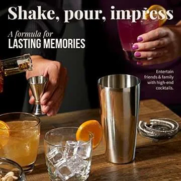 Mixology & Craft Bartender Kit - 13 Piece Set Including Stainless Steel Cocktail Making with Bar Stand & Boston Shaker, Perfect for Drink Mixing at Home, Plus Exclusive Recipe Cards