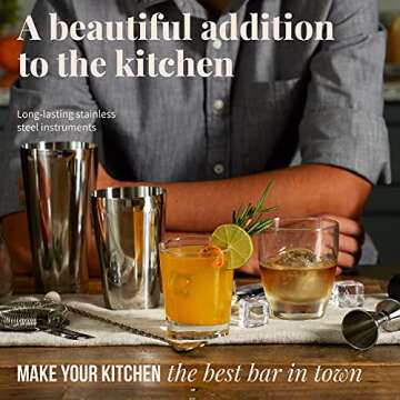 Mixology & Craft Bartender Kit - 13 Piece Set Including Stainless Steel Cocktail Making with Bar Stand & Boston Shaker, Perfect for Drink Mixing at Home, Plus Exclusive Recipe Cards
