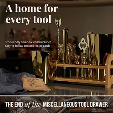 Mixology & Craft Bartender Kit - 13 Piece Set Including Stainless Steel Cocktail Making with Bar Stand & Boston Shaker, Perfect for Drink Mixing at Home, Plus Exclusive Recipe Cards