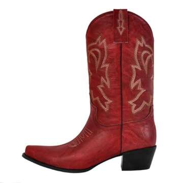 Yolkomo Cowboy Boots for Women Red Cowgirl Boots Square Toe Low Heel Distressed Western Cowgirl Boot...