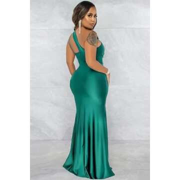 Women’s Sexy Elegant Long Prom Maxi Dress One Shoulder Cutout Evening Party Mermaid Dresses Green XL
