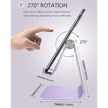 CreaDream Adjustable Cell Phone Stand, Phone Stand, Cradle, Dock, Holder, Aluminum Desktop Stand Compatible with Phone 13 12 11 Pro Max Charging, Accessories Desk, All Mobile Phones, Purple