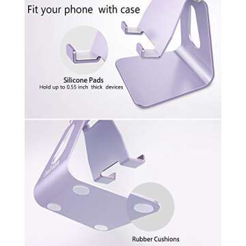 CreaDream Adjustable Cell Phone Stand, Phone Stand, Cradle, Dock, Holder, Aluminum Desktop Stand Compatible with Phone 13 12 11 Pro Max Charging, Accessories Desk, All Mobile Phones, Purple