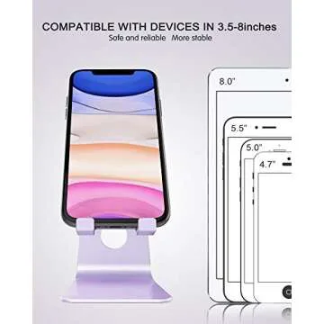 CreaDream Adjustable Cell Phone Stand, Phone Stand, Cradle, Dock, Holder, Aluminum Desktop Stand Compatible with Phone 13 12 11 Pro Max Charging, Accessories Desk, All Mobile Phones, Purple