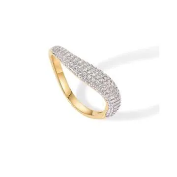PAVOI 14K Yellow Gold Plated Wavy Cubic Zirconia Stackable Ring for Women | Twisted Wave CZ Band | Delicate Eternity Rings | Size 7