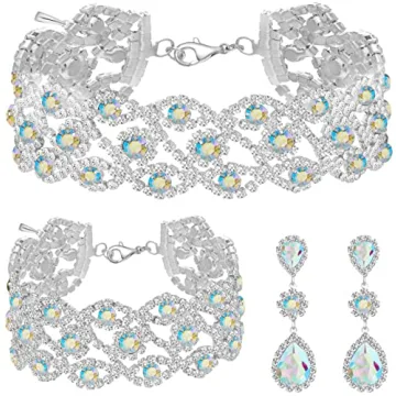 Paxuan Women's Elegant Rhinestone Wedding Jewelry Set - Necklace, Earrings, Bracelet