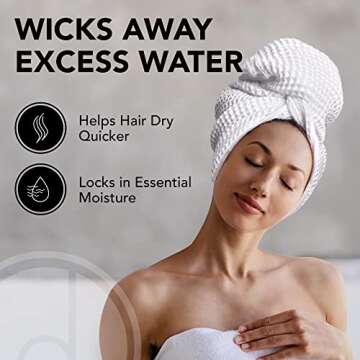 Microfiber Hair Towel Wrap for Women - Extra Large 45 x 25" Hair Towels for Long Hair – Anti Frizz Breathable Quick Dry Towel for Wet, Curly, Straight, with Elastic Loop - Waffle Knit Towels - White