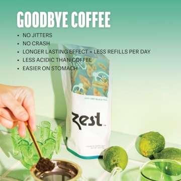 Zest 150mg High Caffeine Energy Leaf Blend - Earl Grey Black Tea - 20 Pack Bag - Hot or Iced - All N...