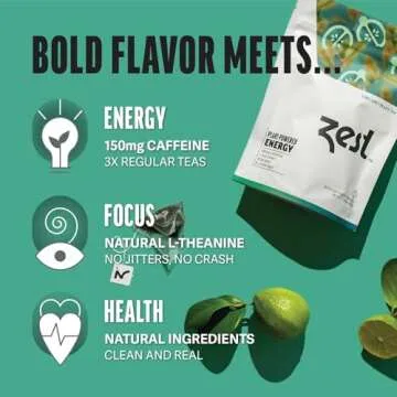 Zest 150mg High Caffeine Energy Leaf Blend - Earl Grey Black Tea - 20 Pack Bag - Hot or Iced - All Natural Strong Flavored Healthy Coffee Alternative Highly Caffeinated Substitute - Perfect for Keto