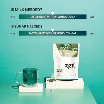 Zest 150mg High Caffeine Energy Leaf Blend - Earl Grey Black Tea - 20 Pack Bag - Hot or Iced - All Natural Strong Flavored Healthy Coffee Alternative Highly Caffeinated Substitute - Perfect for Keto