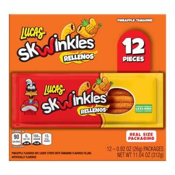 Lucas Skwinkles Pineapple - Tamarind Filled Flavored Sweet & Sour Candy Strips, 0.92oz - 12 Pieces f...
