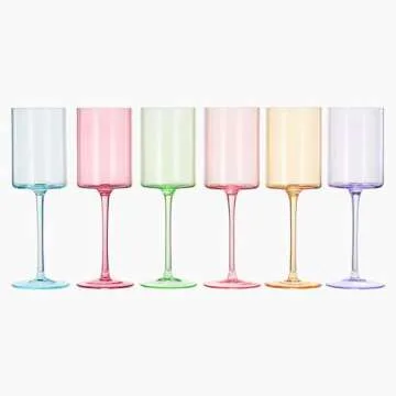 Khen Colored Square Crystal Wine Glasses Set of 6, Gift For Her, Him, Friend - Large 12 oz, Italian Style Tall Drinkware - Valentine's Day Red & White, Dinner, Color Beautiful Glassware, Stemmed Glass