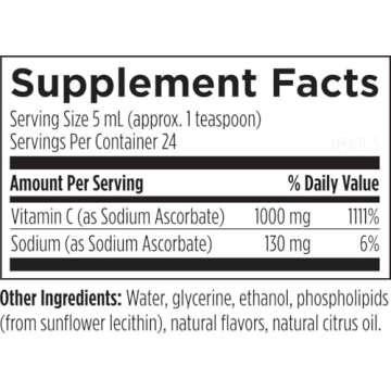 Designs for Health Liposomal Vitamin C Liquid - 1000mg Vitamin C Supplement - Liposomes (from Sunflower Lecithin) for Superior Absorption - Non-GMO, Pleasant Lemon Flavor (24 Servings / 4oz)