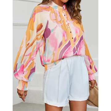 ZESICA Women's Floral Print Blouse 2025 Long Sleeve Button Down Casual Fall Boho Oversized Tops Shirts,YellowPurple,Small