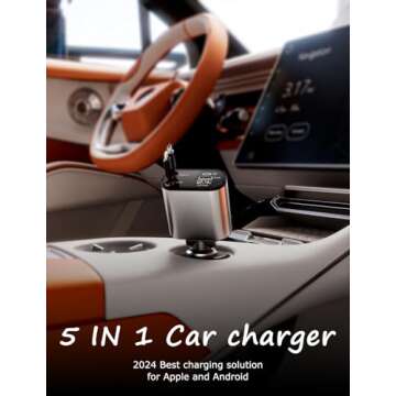 ROADRESS Retractable Car Charger with Dual Retractable Cords, Type-C Cable Fast Charging Up to 100W,...