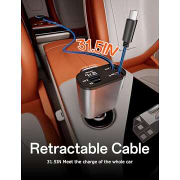 ROADRESS Retractable Car Charger with Dual Retractable Cords, Type-C Cable Fast Charging Up to 100W, 4 in 1 Fast Car Phone Charger with Voltage Display for iPhone 15/14/13/12 Pro Max,iPad,Samsung