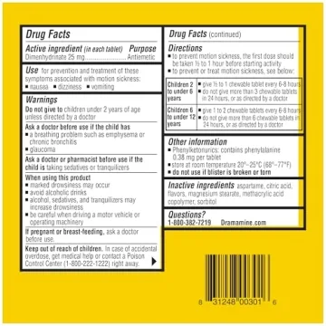 Dramamine Kids Chewable Relief for Motion Sickness 8 Count