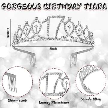 Crowye 17th Dancing Queen Party Decorations Set - Tiara, Sash, Cake Topper & Candles